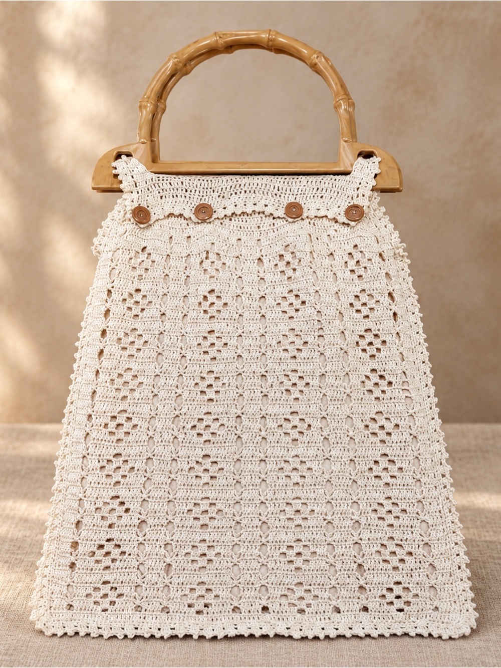 VTG 70s Cottagecore Crochet Tote Bag